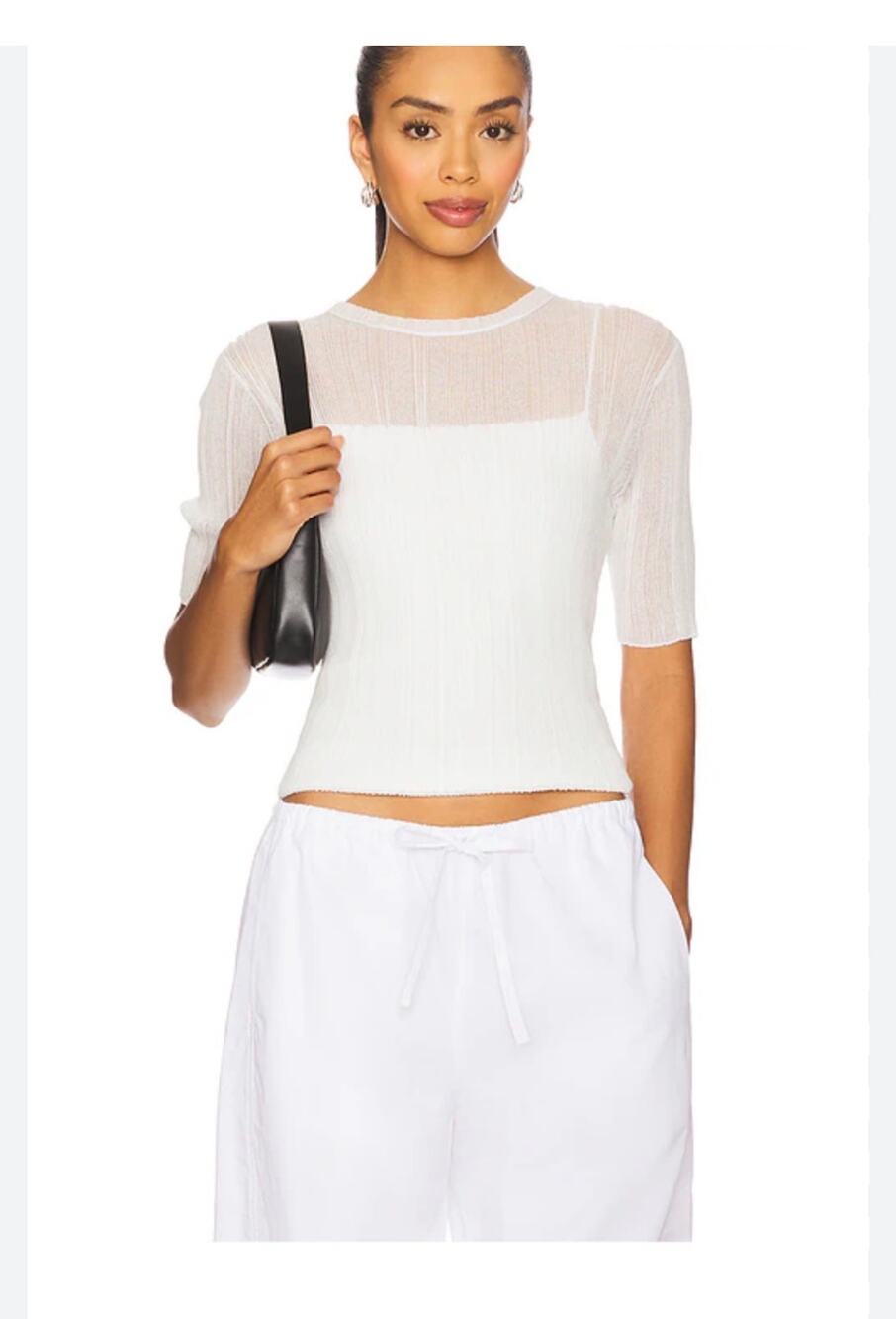 Vince Double Layer Rib Knit Top in Optic White L